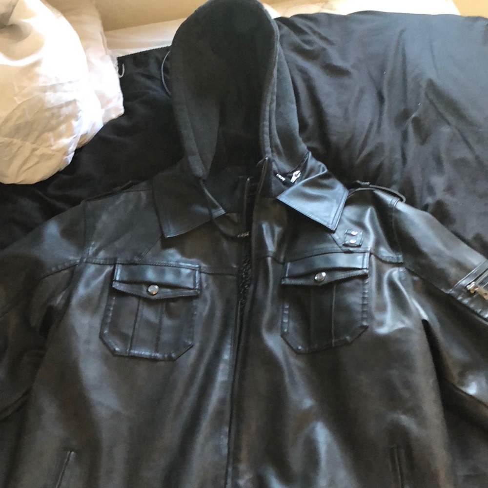 Hooded leather jacket
